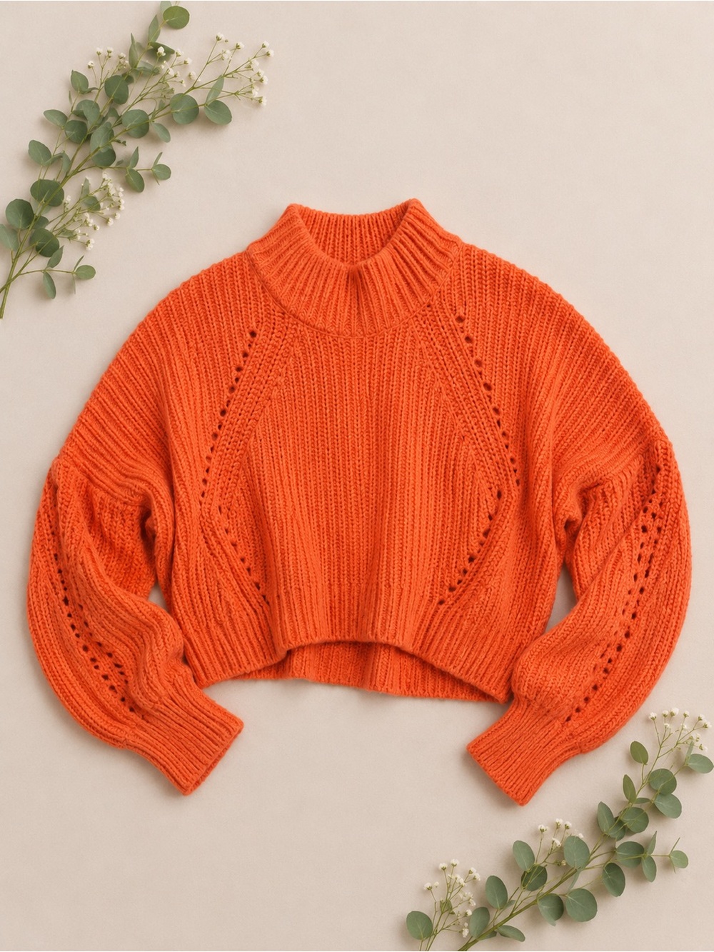 HYFVE Orange Chunky Knit Sweater Oversized Cropped Cozy Pullover M